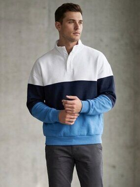Men's Colorblock Rugby Shirt Blue Black White Blokecore